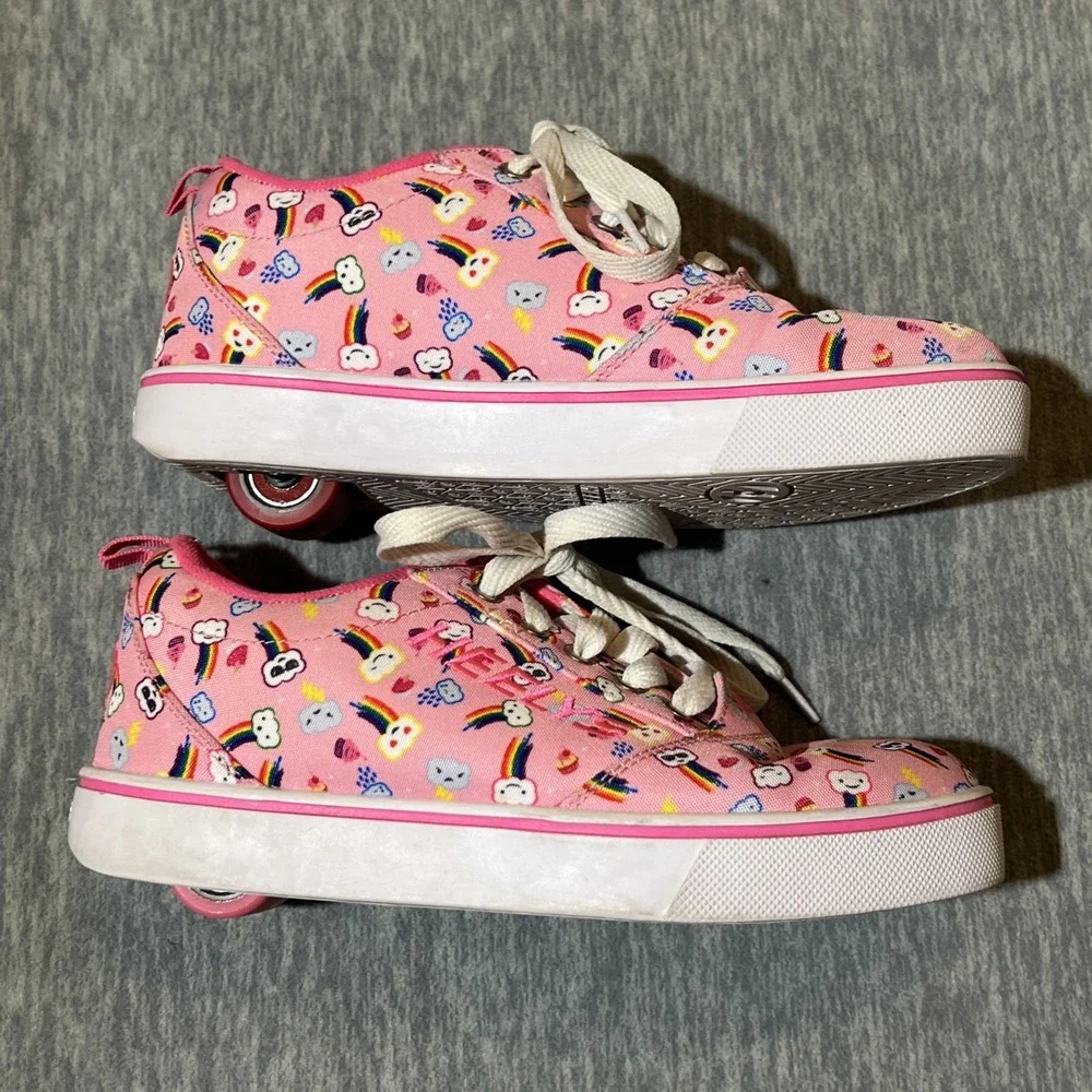 Heelys Pro 20 Prints Youth 6 Women 7 Pink Skate Shoe‎ Rainbow Graphic Laces EUC